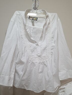 Caribbean Joe White Cotton Embroidered V-Neck Tunic